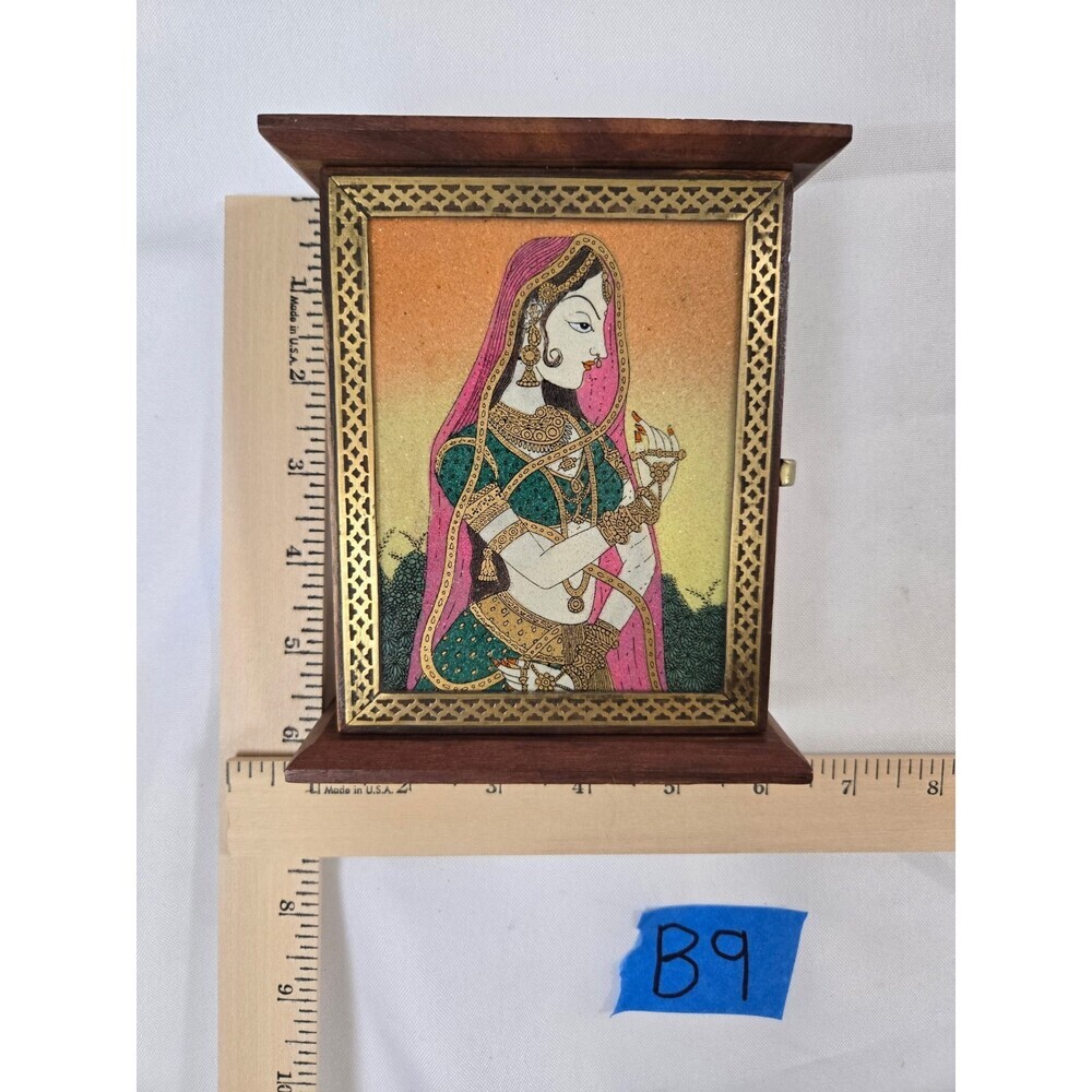 Indian Art Gemstone Painting Wooden Trinket Jewelry Box